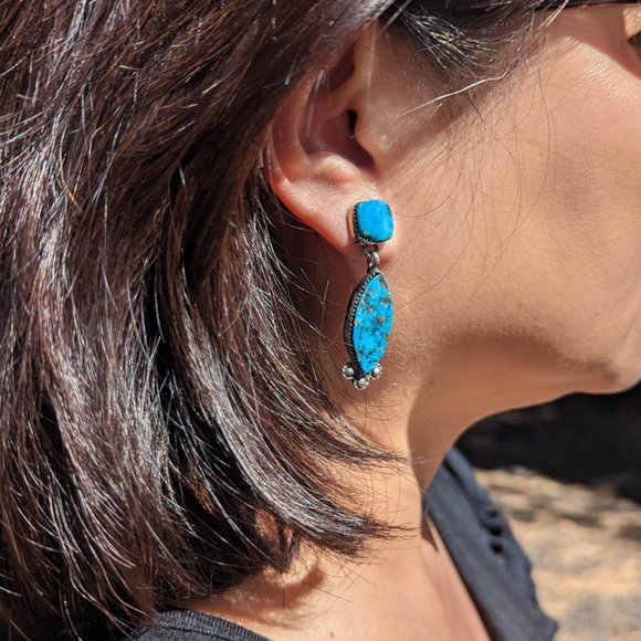 Navajo Women's 2-Part Dangle Earrings Stone Setting Native American Jewelry - Picture 5 of 10